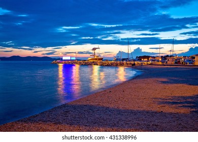 Zadar Beach And Marina Evening View, Dalmatia, Croatia