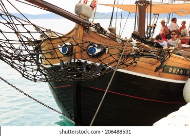 ZADAR, CROATIA - JULY 15, 2014: Wooden Tourist Ship Anchored In The Harbor Waiting For Tourists To Come Aboard