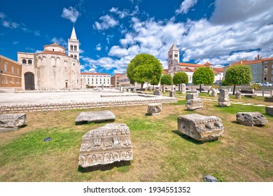 Zadar Historic Roman Artifacts On Form Square, Dalmatia Region Of Croatia