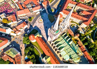 Zagreb Cathedral And Dolac Marketplace Aerial View, Capital Of Croatia