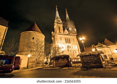 Zagreb Cathedral Night Christmas View, Croatia