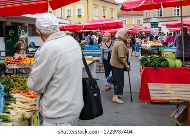 ZAGREB, CROATIA: 09/07/2018: View Of The City Center Of Zagreb During A Summer Day, The City Is Full Of People, Food Markets And Colors Around.  