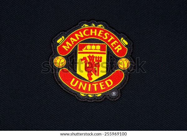 ZAGREB , CROATIA - 19 FEBRUARY 2015 - Logo of english football club Manchester united printed on shirt, product shot