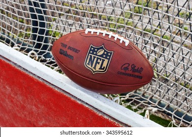 ZAGREB , CROATIA - 28 OCTOBER 2015 -   Official Ball Of The NFL Football League , The Duke On The Practice Field In The Mesh , Product Shot