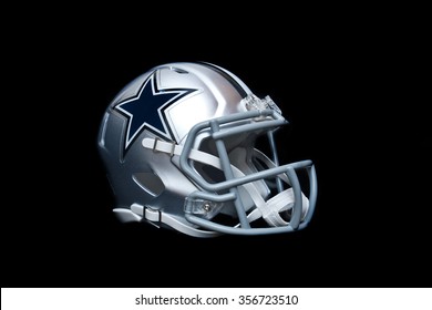 ZAGREB , CROATIA - 30 DECEMBER 2015 - NFL Dallas Cowboys helmet isolated on black background , product shot