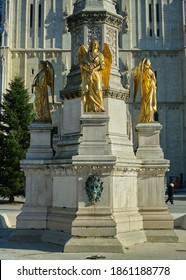 Zagreb Croatia- 4 11 2020: Gold Angel Statue In Front Of The Zagreb Cathedral In Croatia