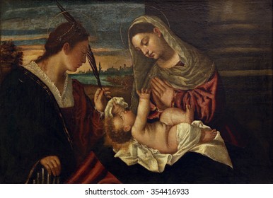 ZAGREB, CROATIA - DECEMBER 08: Polidoro to Lanciano: Madonna and Child with St. Cecilia, Old Masters Collection, Croatian Academy of Sciences, December 08, 2014 in Zagreb, Croatia