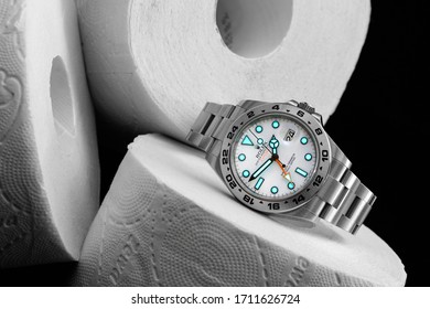 Zagreb, Croatia, December 24, 2019, Rolex Explorer 2 Toilet Paper.  Illustrative Editorial.