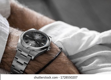 Zagreb, Croatia, December 24, 2019, Man Wearing Rolex Oyster Perpetual 39mm.  Illustrative Editorial.