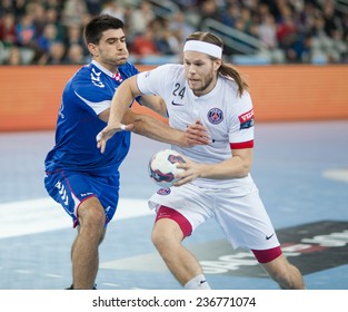 ZAGREB, CROATIA - DECEMBER 9, 2014: EHF Men's Champions League, Match Between HC Zagreb And HC Paris Saint-Germain. Mikkel HANSEN (24) And 