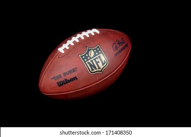 ZAGREB , CROATIA - JANUARY 15 ,2014 :   Official American Football NFL The Duke By Wilson On Black Background , Product Shot