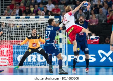 ZAGREB, CROATIA - JANUARY 29, 2018: EHF EURO Croatia 2018, Bronze Medal Match. France VS Denmark. Mikkel HANSEN (24) Shooting At Goal.