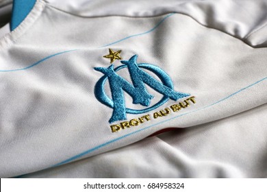 ZAGREB, CROATIA - JULY 27, 2017. - French Football Club Olympique De Marseille Emblem On Shirt.