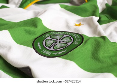 ZAGREB, CROATIA - JULY 27, 2017. - Scottish Football Club Glasgow Celtic Emblem On Jersey.