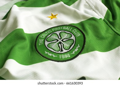 ZAGREB, CROATIA - JUNE 17, 2017. - Scottish Football Club Celtic Glasgow Emblem On Jersey.