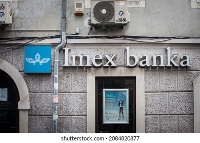 ZAGREB, CROATIA - JUNE 17: 2021: Imex Banka logo on their Zagreb office. Imex banka is a Croatian retail and commercial bank from Split.