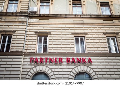 ZAGREB, CROATIA - JUNE 17 2021: Partner Banka logo on their Zagreb office. PABA Partner Banka is a Croatian retail and commercial bank.
