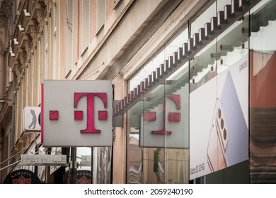 ZAGREB, CROATIA - JUNE 20, 2021: T Mobile Logo On Their Main Shop In Zagreb. T-Mobile, Is One Of The Main Mobile Network Operator In Croatia Belonging To Deutsche Telekom.

