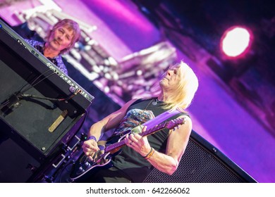 ZAGREB, CROATIA - MAY 16, 2017: Deep Purple Performing During Their The Long Goodbye Tour At Arena Zagreb. Steve Morse And Don Airey. 