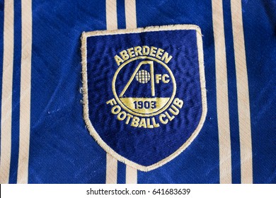 ZAGREB, CROATIA - MAY 17, 2017. - Scottish Football Club Aberdeen FC Emblem On Football Jersey. 