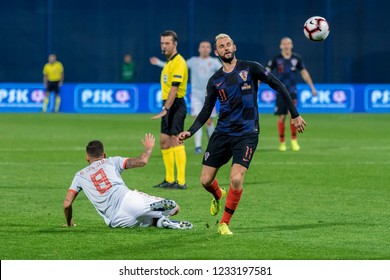 ZAGREB, CROATIA - NOVEMBER 15, 2018: UEFA Nations League Football Match Croatia Vs. Spain. In Action Marcelo Brozovic (11) And Dani Ceballos (8)