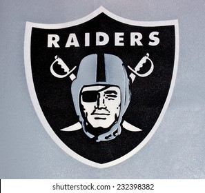 ZAGREB , CROATIA - NOVEMBER 22 , 2014 :  NFL Oakland Raiders logo printed on textile equipment ,product shot