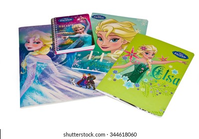 ZAGREB , CROATIA - NOVEMBER 24, 2015 :  Disney princess Elsa cartoon characters from movie Frozen printed on kids books 