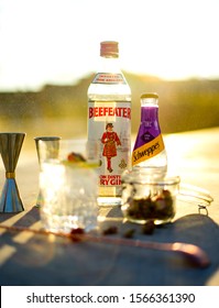 ZAGREB, CROATIA - OCT, 8: Old British Beefeater Dry Gin Bottle In The Old Bottle 