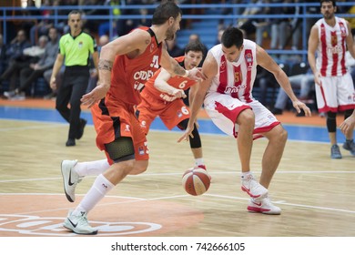 ZAGREB, CROATIA - OCTOBER 22, 2017: ABA League 2017/2018, Round 5 - Cedevita VS Crvena Zvezda. Milko BJELICA (51) Abd Andrija STIPANOVIC (31)