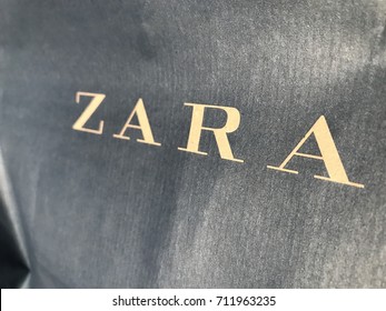 ZAGREB, CROATIA - SEPTEMBER 09, 2017. - Fashion Brand Zara Name On Shopping Bag.