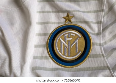 ZAGREB, CROATIA - SEPTEMBER 13, 2017. - Italian Football FC Internazionale Milano Emblem On Jersey. 