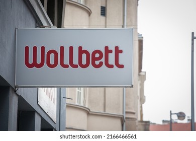 ZAGREB, CROATIA - SEPTEMBER 19, 2021: Wollbett logo on their main shop for Zagreb. Wollbett is a Croatian brand of bedroom furniture and mattress stores spread all accross Croatia.