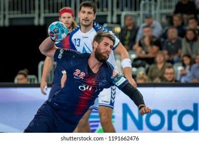ZAGREB, CROATIA - SEPTEMBER 29, 2018: EHF man's Championship League. PPD Zagreb vs. Paris Saint-Germain. In action KARABATIC Luka (22)