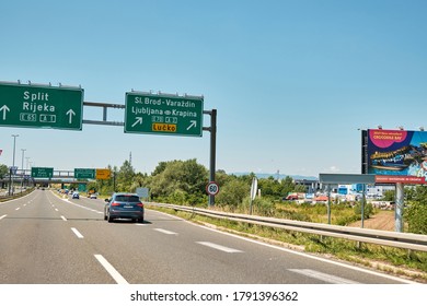 Zagreb-Lucko, Zagreb, Croatia - 07.21.2020: Way To A Toll Gate In Croatian Highway. Empty Streets.