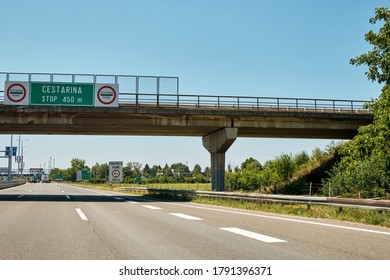 Zagreb-Lucko, Zagreb, Croatia - 07.21.2020: Way To A Toll Gate In Croatian Highway. Empty Streets.