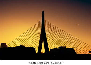 Zakim bridge in Boston at sunset