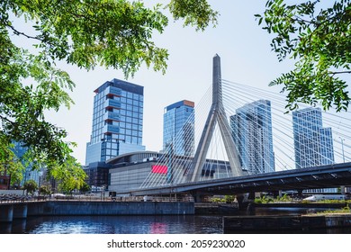 Zakim Bridge and downtown buildings over the Charles River in Boston, Massachusetts