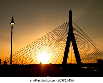 Zakim Bunker Hill Bridge Sunset Silhouette