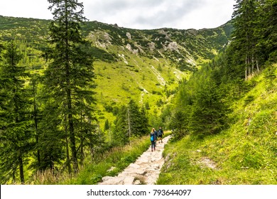 ZAKOPANE, POLAND - AUGUST 16, 2016: People On Mountain Hiking Trail In Tatra Mountains, Summer Landscape