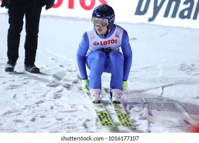 ZAKOPANE, POLAND - JANUARY 26, 2018: FIS Ski Jumping World Cup in Zakopane o/p Mikhail Maksimochkin
