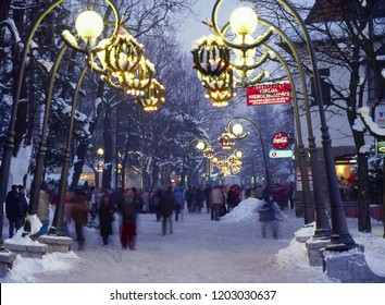 Zakopane, Tatry Mountains, Poland: January, 2011 - Krupowki Street During Christmas