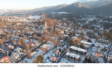 Zakopane Town From Drone, Poland, Tatry, Winter Landscape, Zakopane Zima