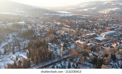 Zakopane Town From Drone, Poland, Tatry, Winter Landscape, Zakopane Zima