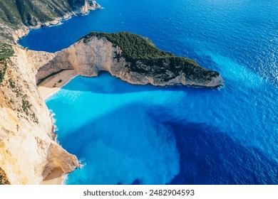 Zakynthos, Greece. Navagio Beach with sjipwreck in Ionian Sea. Beautiful views of azure sea water and nature with cliffs cave. Boat trip - Powered by Shutterstock