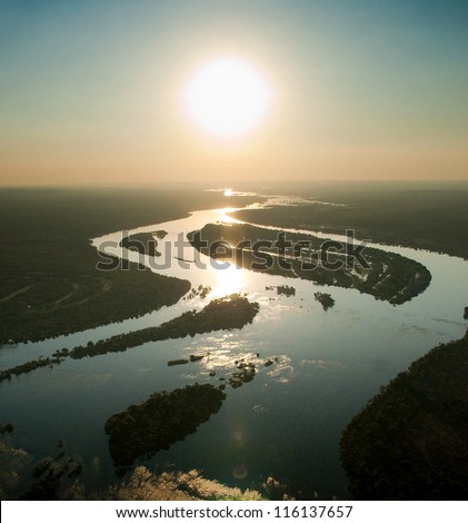 Zambezi River seen from the air, Zambia
