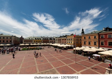 ZAMOSC, POLAND -  8 JUL: Daily Life In Zamosc On JUL 8, 2018. Center Of The Old Town In Zamosc