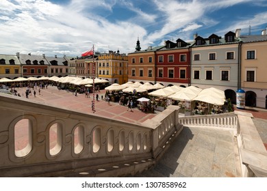 ZAMOSC, POLAND -  8 JUL: Daily Life In Zamosc On JUL 8, 2018. Center Of The Old Town In Zamosc