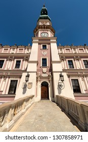 ZAMOSC, POLAND -  8 JUL: Daily Life In Zamosc On JUL 8, 2018. Town Hall At The Center Of The Old Town In Zamosc