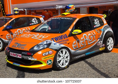 ZANDVOORT, THE NETHERLANDS - JULY 15: Two Renault Clio's From BS-Energy Racing Team At The RTL GP Masters Of Formula 3 At Circuit Park Zandvoort On July 15, 2012 In Zandvoort, The Netherlands.