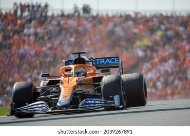 ZANDVOORT, NETHERLANDS - SEPTEMBER 05, 2021 : Number 3, Daniel Ricciardo, racing for McLaren F1 Team, at the first Dutch F1 Grand Prix in 36 years.